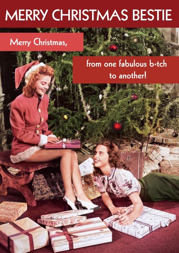 Friend Christmas Funny Card - Retro - From one fabulous b*tch to another created by Quitting Hollywood