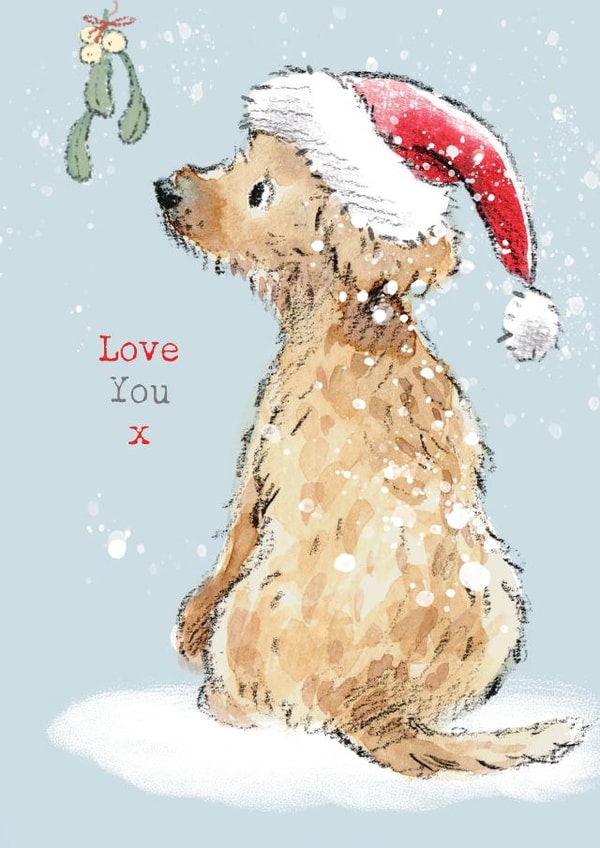 Cute Christmas Card - Love You - Puppy With Mistletoe created by Paper Shed Design