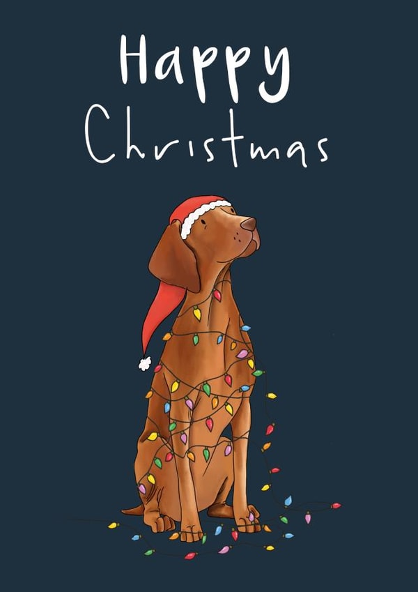 Cute Christmas Card - Vizsla - Santa Hat created by Lucy Driver