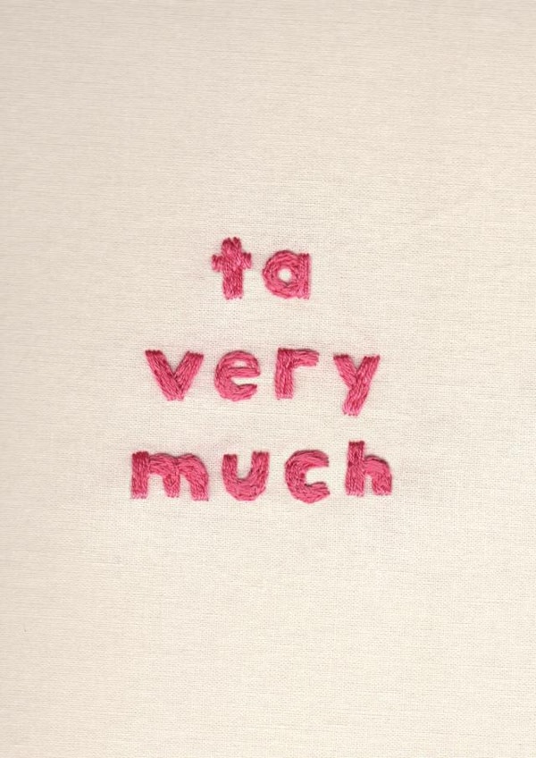 Cute Thank You Card - Ta Very Much - Embroidery created by Sparklymouse