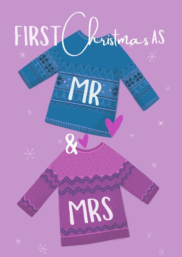 Cute Christmas Card - First Christmas As Mr & Mrs - Jumpers created by Sian Moore Illustration