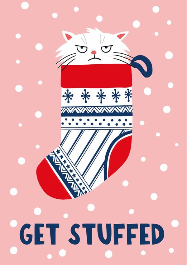 Funny Christmas Card - Get Stuffed - Cat - Stocking created by Lucy Maggie Designs