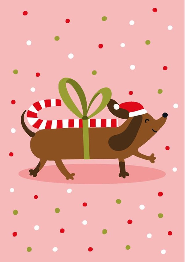 Cute Christmas Card - Sausage Dog - Candy Cane created by Lucy Maggie Designs