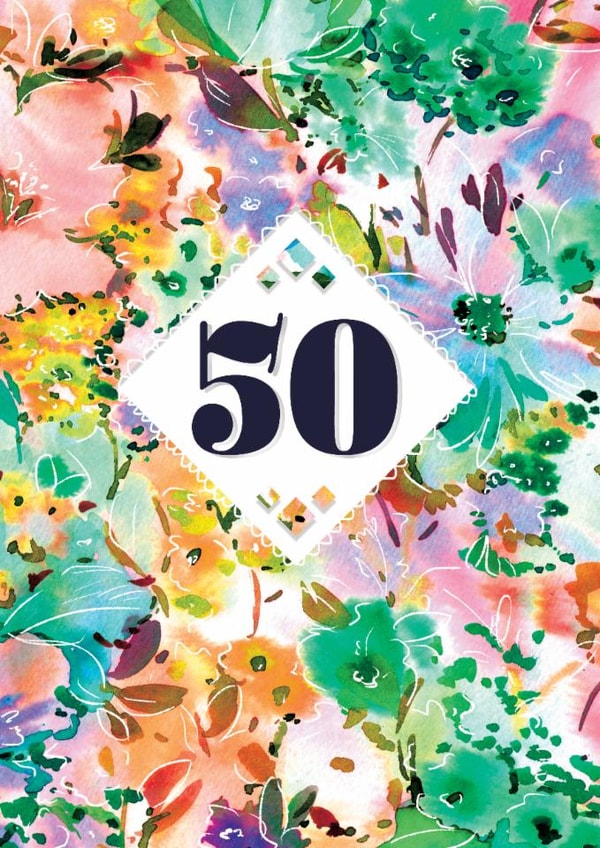 Pretty Birthday Card - 50th - Watercolour Florals created by Rebecca Prinn