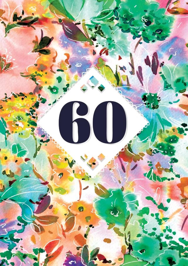 Pretty Birthday Card - 60th - Watercolour Florals created by Rebecca Prinn