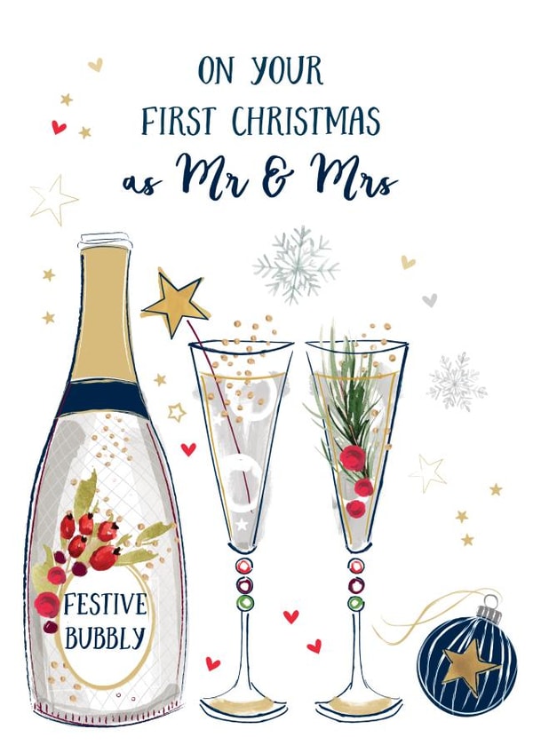 Classic Christmas Card - First Christmas As Mr & Mrs - Festive Bubbly created by Katie Phythian Design