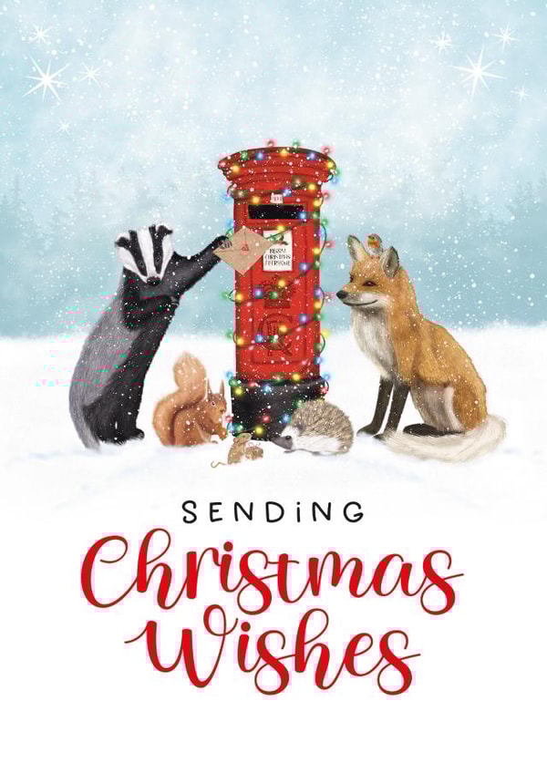 Cute Christmas Card - Woodland Animals - Postbox created by badgerbee design