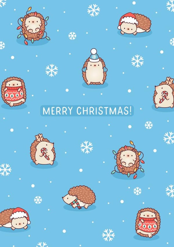 Cute Christmas Card - Hedgehog Holiday Design - Snowflakes created by Evie Garnett Designs