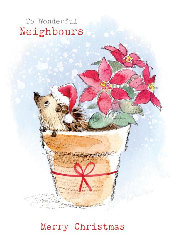 Cute Christmas Card - For Neighbours - Hedgehog In Flower Pot created by Paper Shed Design