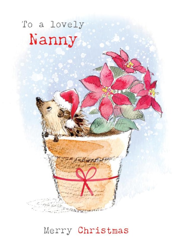 Cute Christmas Card - For Nanny - Hedgehog In Flower Pot created by Paper Shed Design