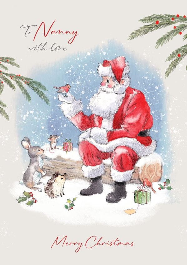 Cute Christmas card - For Nanny - Santa & Woodland Animals created by Paper Shed Design