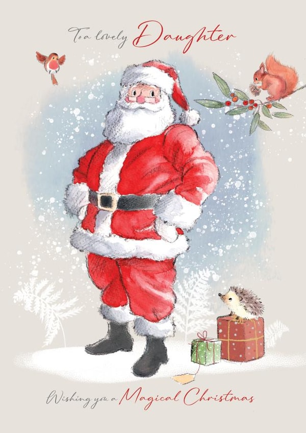 Cute Christmas Card - For Daughter - Santa With Woodland Animals created by Paper Shed Design