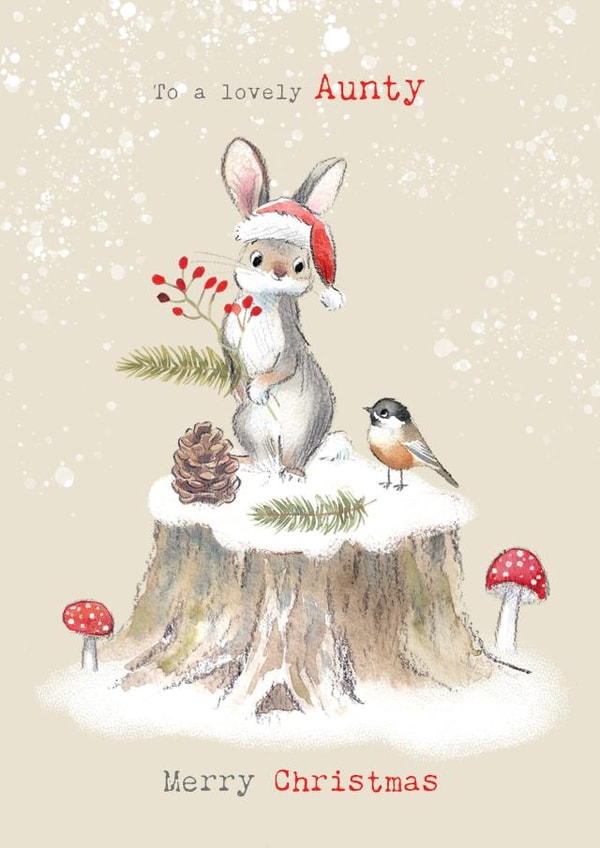 Cute Christmas Card - For Aunty - Rabbit On Tree Stump created by Paper Shed Design