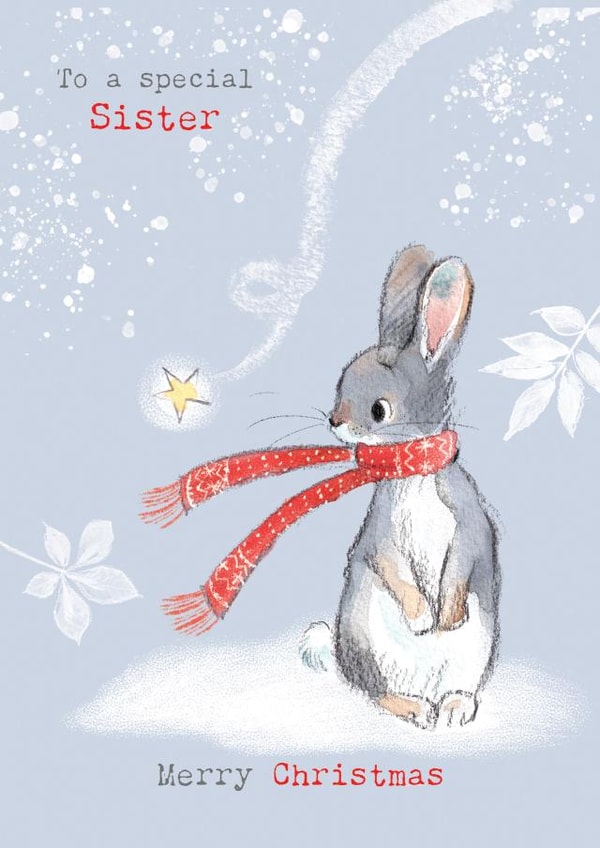 Cute Christmas Card - For Sister - Rabbit In Red Scarf created by Paper Shed Design