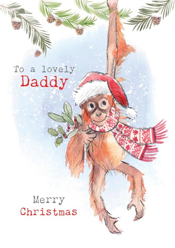 Cute Christmas Card - For Daddy - From The Kids - Swinging Orangutan created by Paper Shed Design