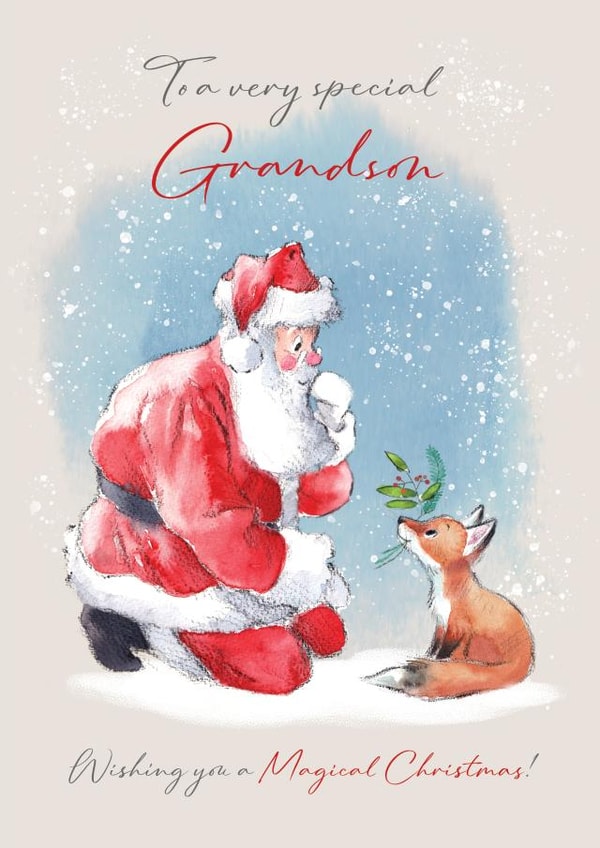 Cute Christmas Card - For Grandson - Santa and Fox created by Paper Shed Design