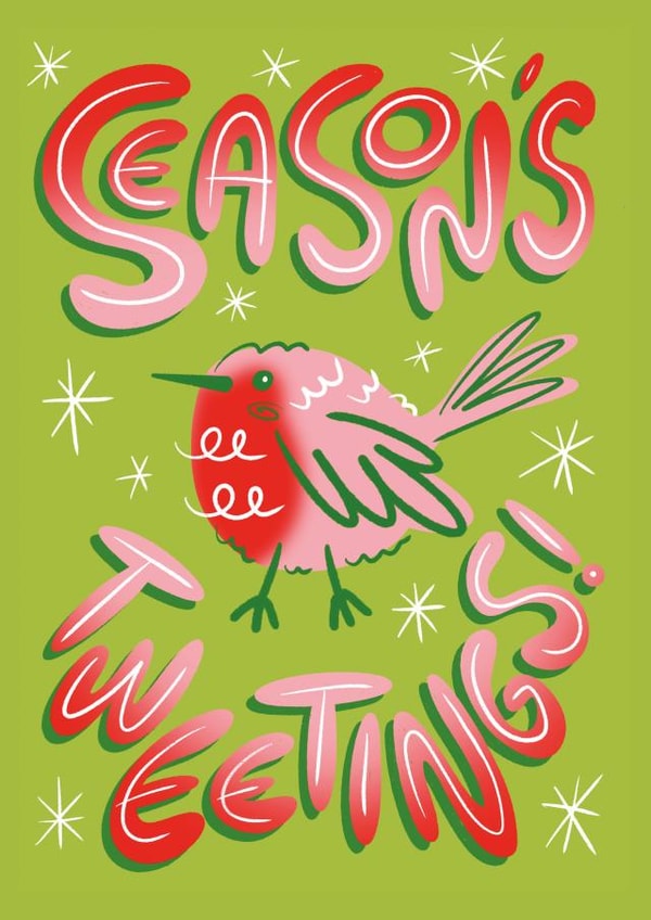 Cute Christmas Card - Pink Robin - Season's Tweetings! created by Angharad Ffion Design 
