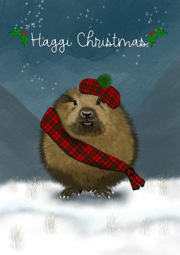 Cute Christmas Card - The mythical Wild Scottish Haggis - Haggi Christmas created by The Warren Creations