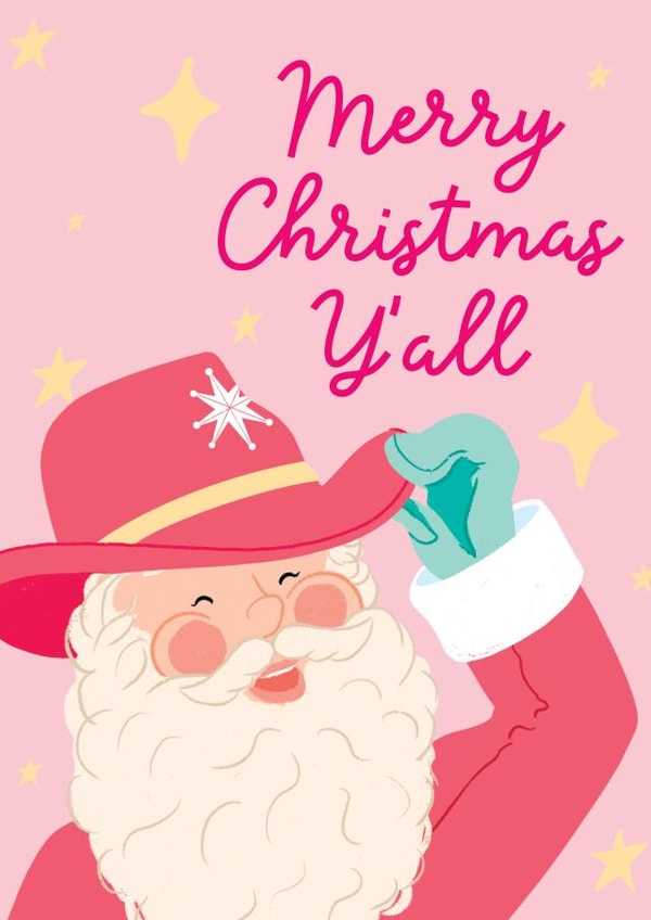 Cute Christmas Card - Cowboy Santa - Merry Christmas Y'all created by The Cake Thief
