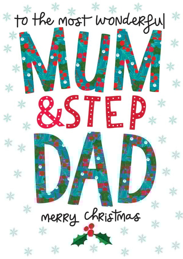 Classic Christmas Card - For Mum & Step Dad - Holly created by The Boy and the Bear
