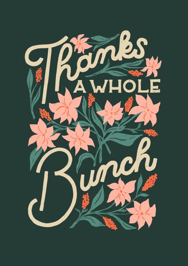 Pretty Thank You Card - Thanks A Whole Bunch - Vintage Florals created by Liz Kohler Brown