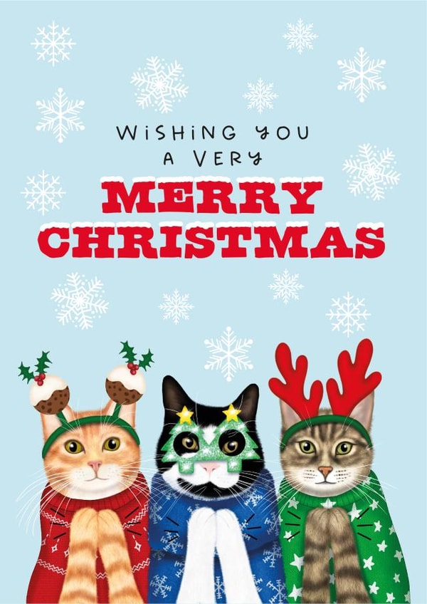 Funny Christmas Card - Cats In Christmas Jumpers - Snowflakes created by badgerbee design