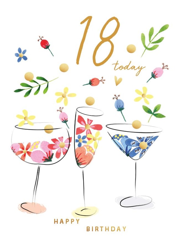 Pretty 18th Birthday Card - For Her - 18 today - Cocktails created by SABIVO Design by Sabina