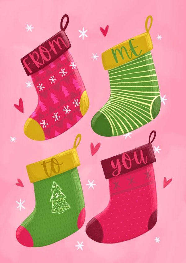 Cute Christmas Card - From Me To You - Stocking created by Sian Moore Illustration