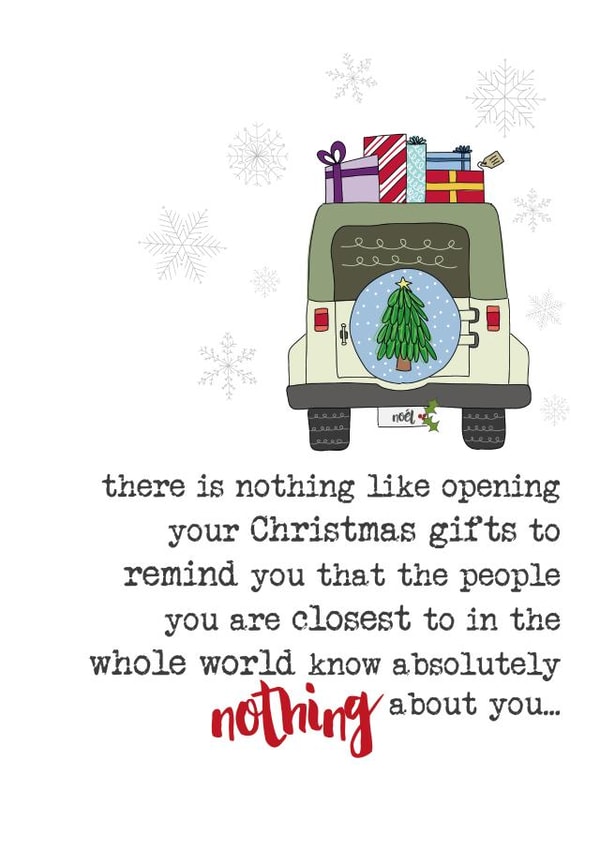 Funny Christmas Card - Jeep - Presents created by Dandelion Stationery