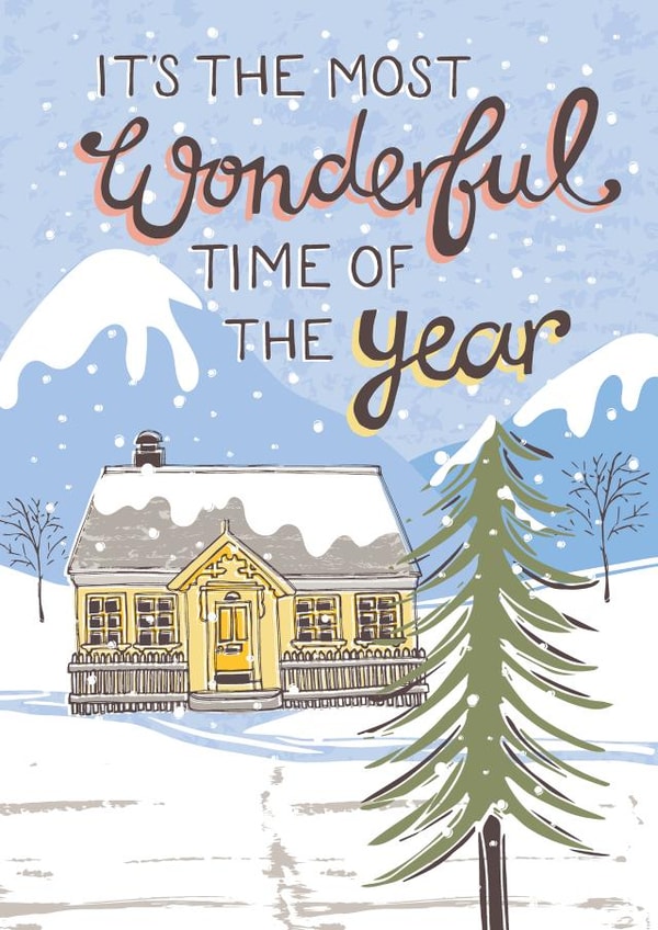 Classic Christmas Card - Snowy Mountains - Most Wonderful Time created by @VickyYorkeDesigns
