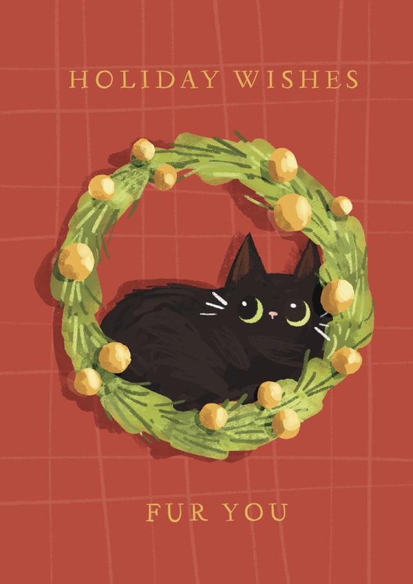 Cute Christmas Card - Cat In Wreath - Fur Pun created by Julep and Trubbs