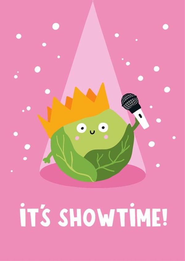 Funny Christmas Card - Brussel Sprouts - It's Showtime created by Lucy Maggie Designs