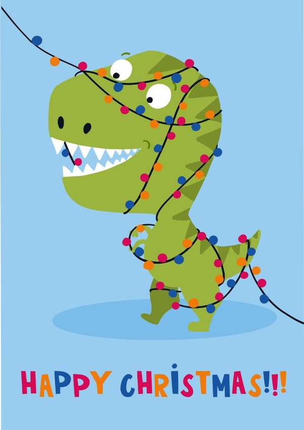 Cute Christmas Card - Dinosaur - Fairy Lights created by Lucy Maggie Designs