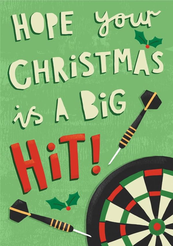 Fun darts Christmas card - for Darts Fan - Big Hit pun created by Sarah-Anne Brown