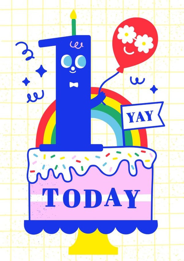 One Today! Happy First Birthday Rainbow Cake Card, 1st Birthday Card created by Creative Joy