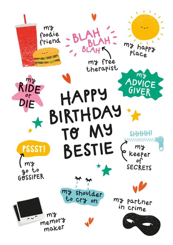 Cute Birthday Card - For Bestie - Illustrations created by Twisted Haggis