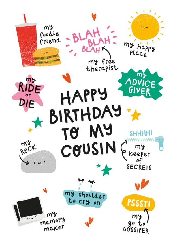 Cute Birthday Card - For Cousin - Illustrations created by Twisted Haggis