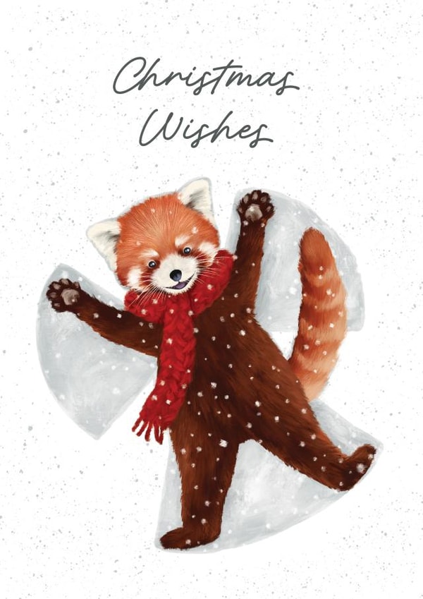 Cute Christmas Card - Red Panda - Snow Angel created by Debbie Daley Illustrations