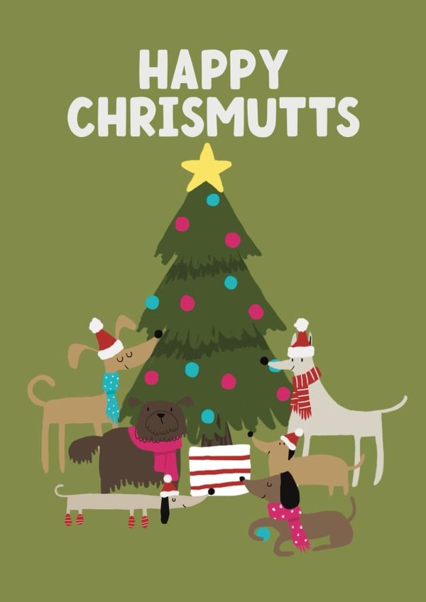 Cute Christmas Card - Happy Chrismutts - Dogs created by Giddy Kipper