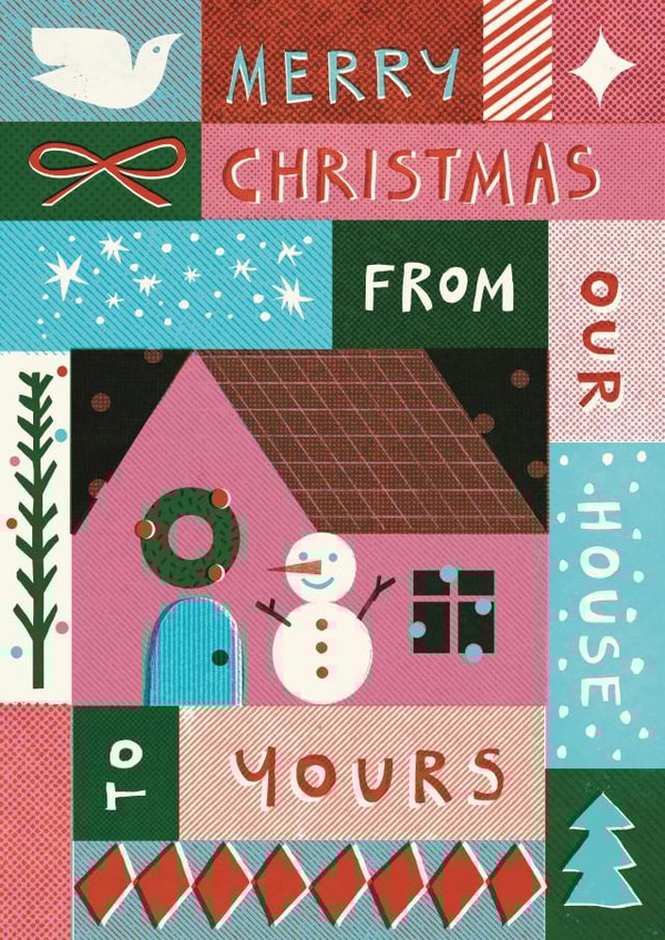 Cute Christmas Card - From Our House To Yours - Snowman created by Yan Yu Lee
