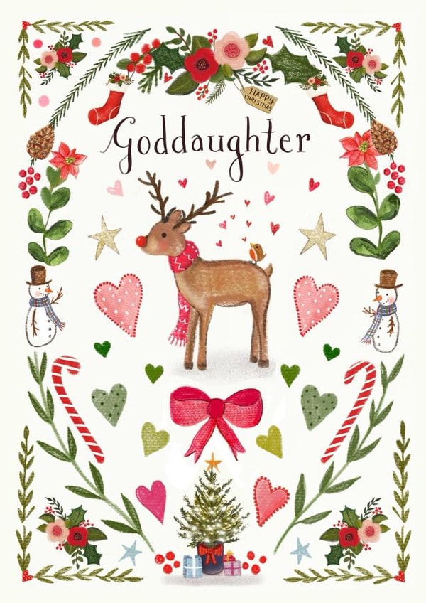 Pretty Christmas Card - For Goddaughter - Rudolph created by Love Lucy Illustration