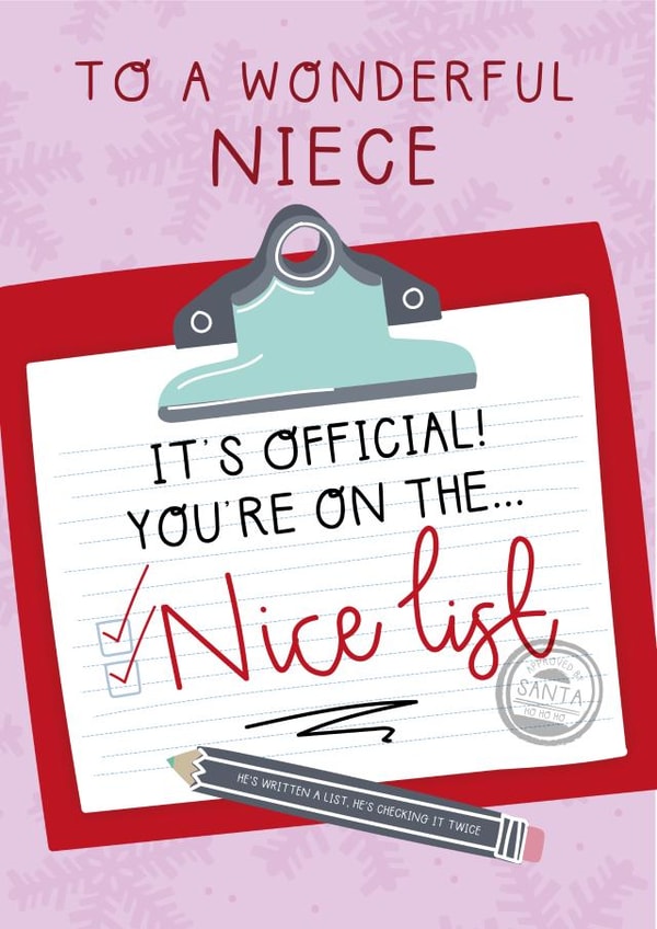 Nice List Christmas Card for Niece created by Two For Joy Illustration