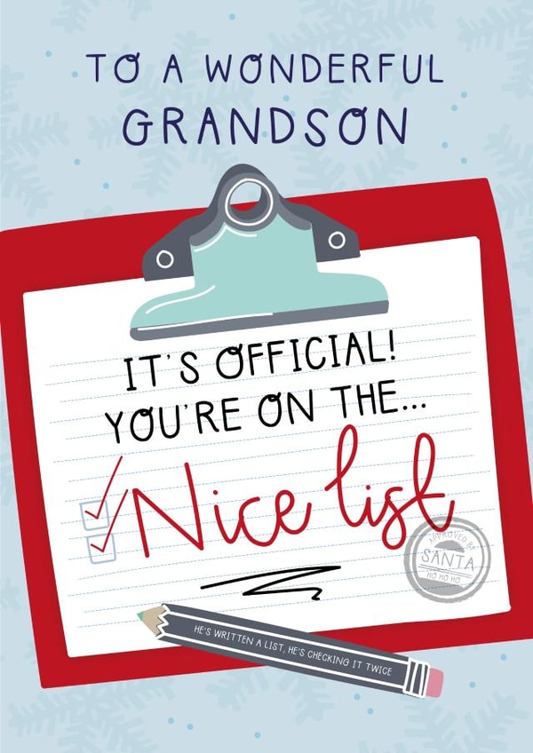 Nice List greeting card for Grandson created by Two For Joy Illustration