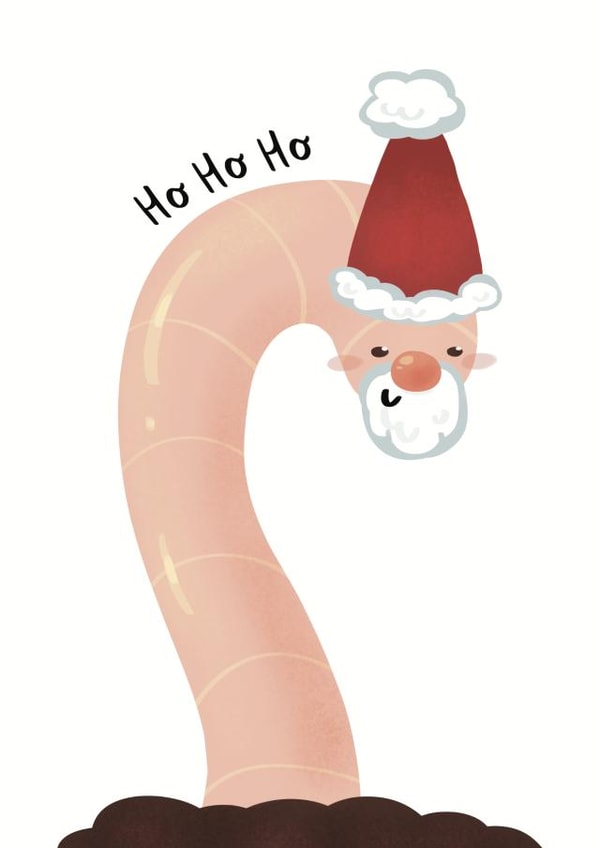Cute and Funny worm Christmas card - ho ho ho created by Little Linas Cards