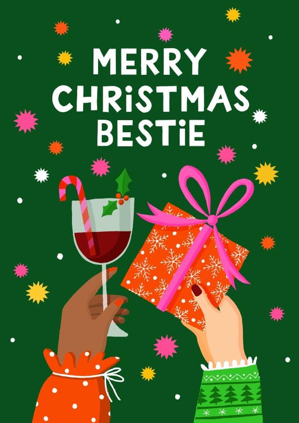 Pretty Christmas Card For Your Best friend-Bestie-Presents & Cheers-Celebration created by Nicola Watson