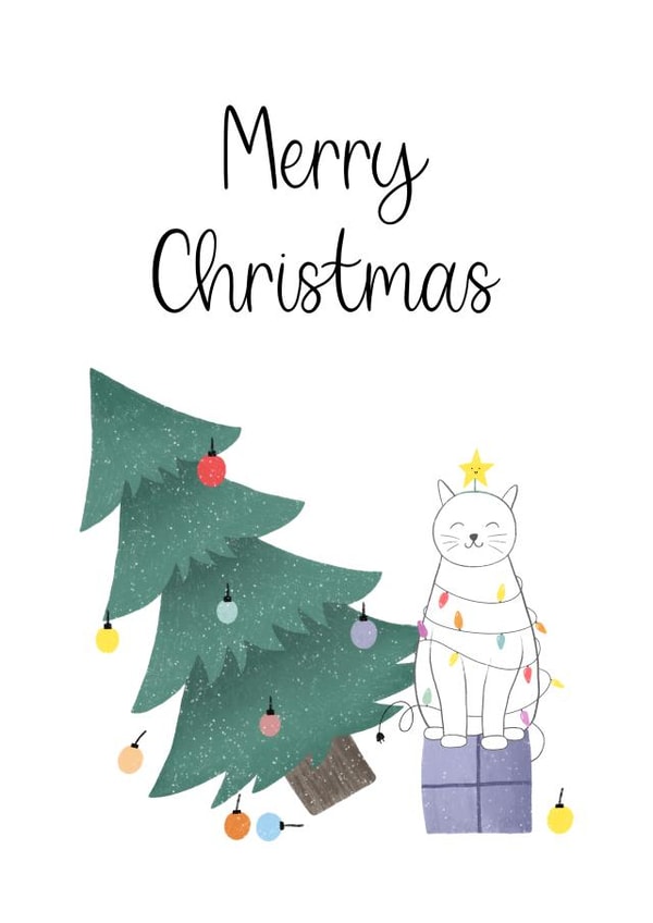 Cute Christmas Card - Tree - Cat | thortful
