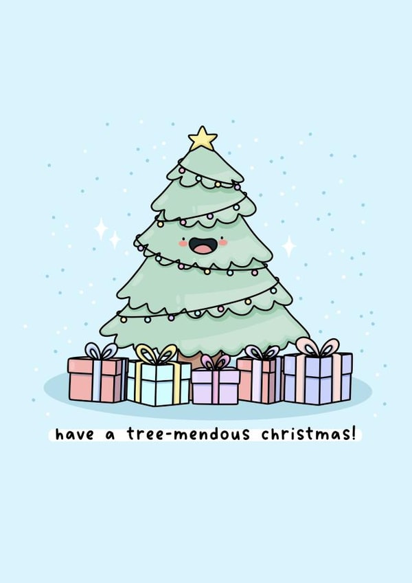 Cute Christmas card - Christmas tree - Punny - Kawaii - funny Christmas card created by Rosalie Perl