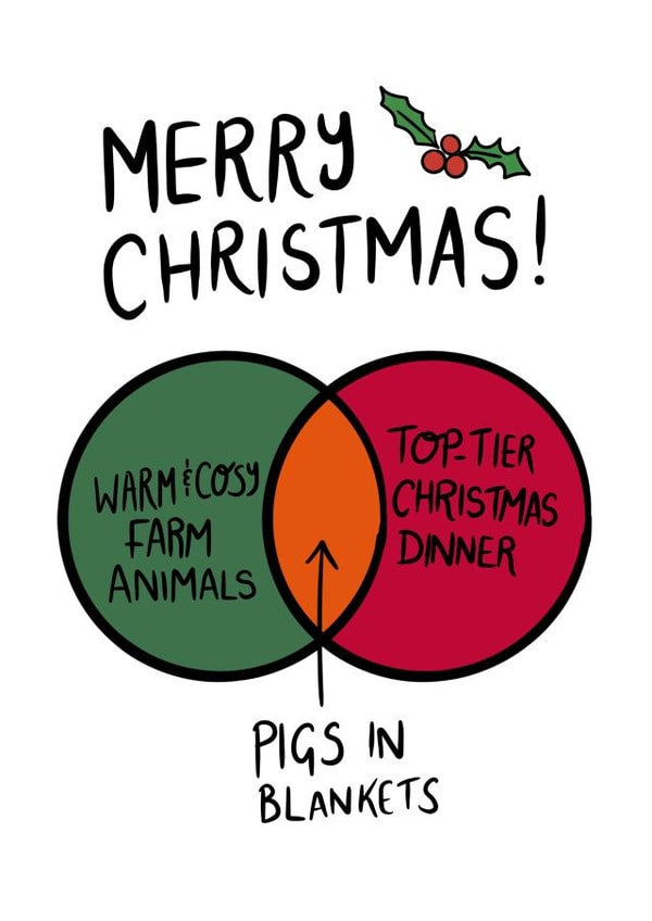 Funny Venn Diagram Pigs in Blankets Christmas card. Top tier Christmas dinner! created by Iconicus Design