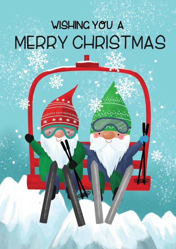 Christmas gnome card - ski lift design - cute and merry created by Paper Valley Design Studio