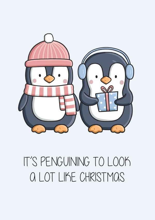Cute Christmas Card - Penguins - Pun created by Creaternet